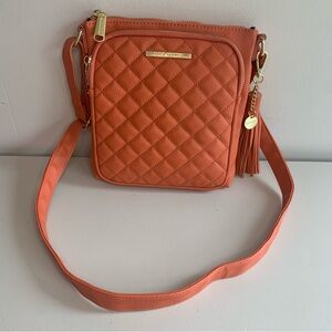 Steve Madden Quilted Crossbody Bag Coral Orange Gold Hardware Tassel